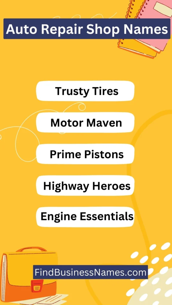 Auto Repair Shop Names Ideas List